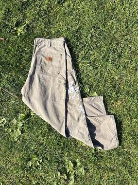 Carhartt B195 LBR Loose Fit Canvas Carpenter Dungaree Pants Paint Splatter 34x30